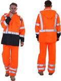 sesafety Hi Vis Rain Jacket, Rain Suits for Men Waterproof withBlack Bottom