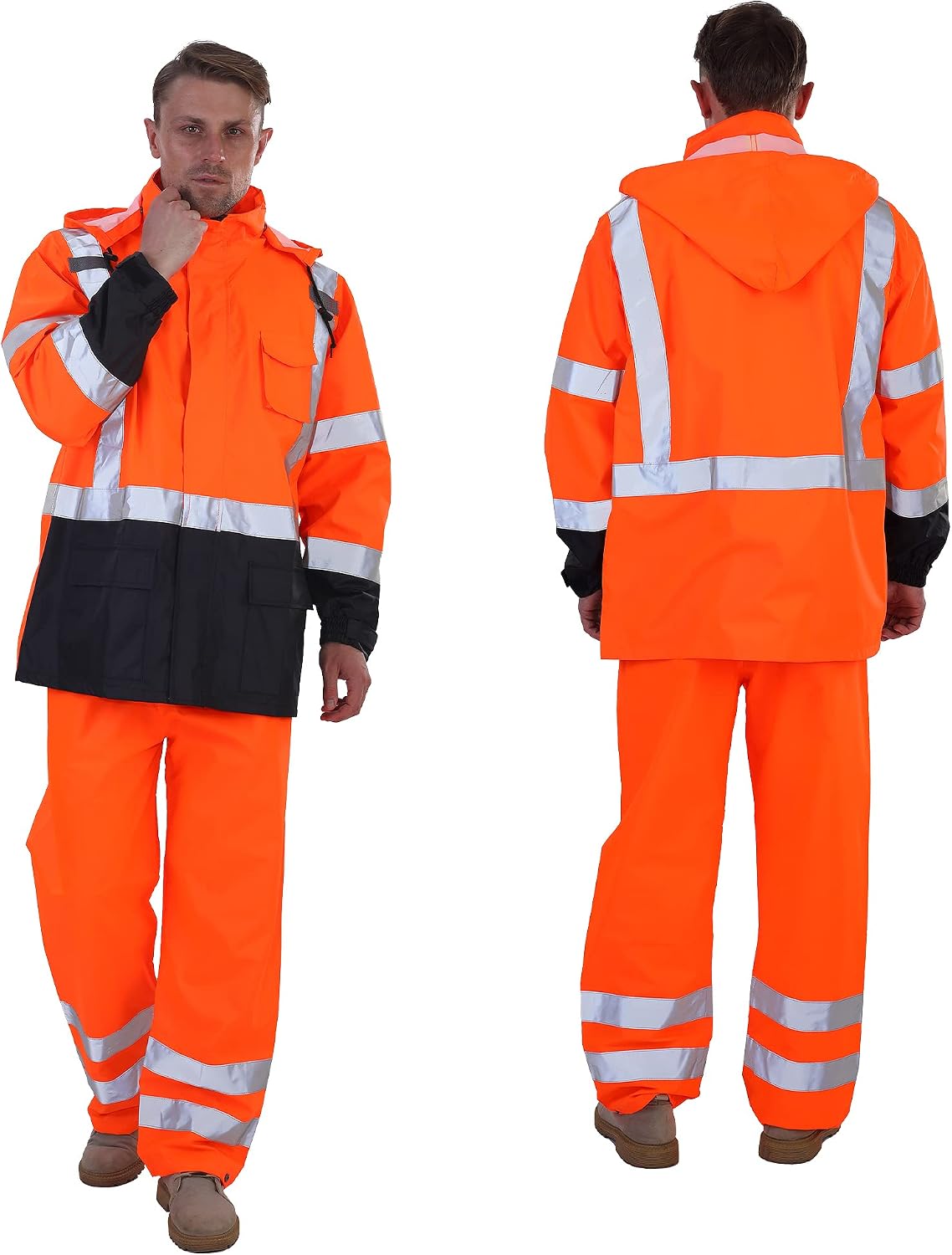sesafety Hi Vis Rain Jacket, Rain Suits for Men Waterproof withBlack Bottom