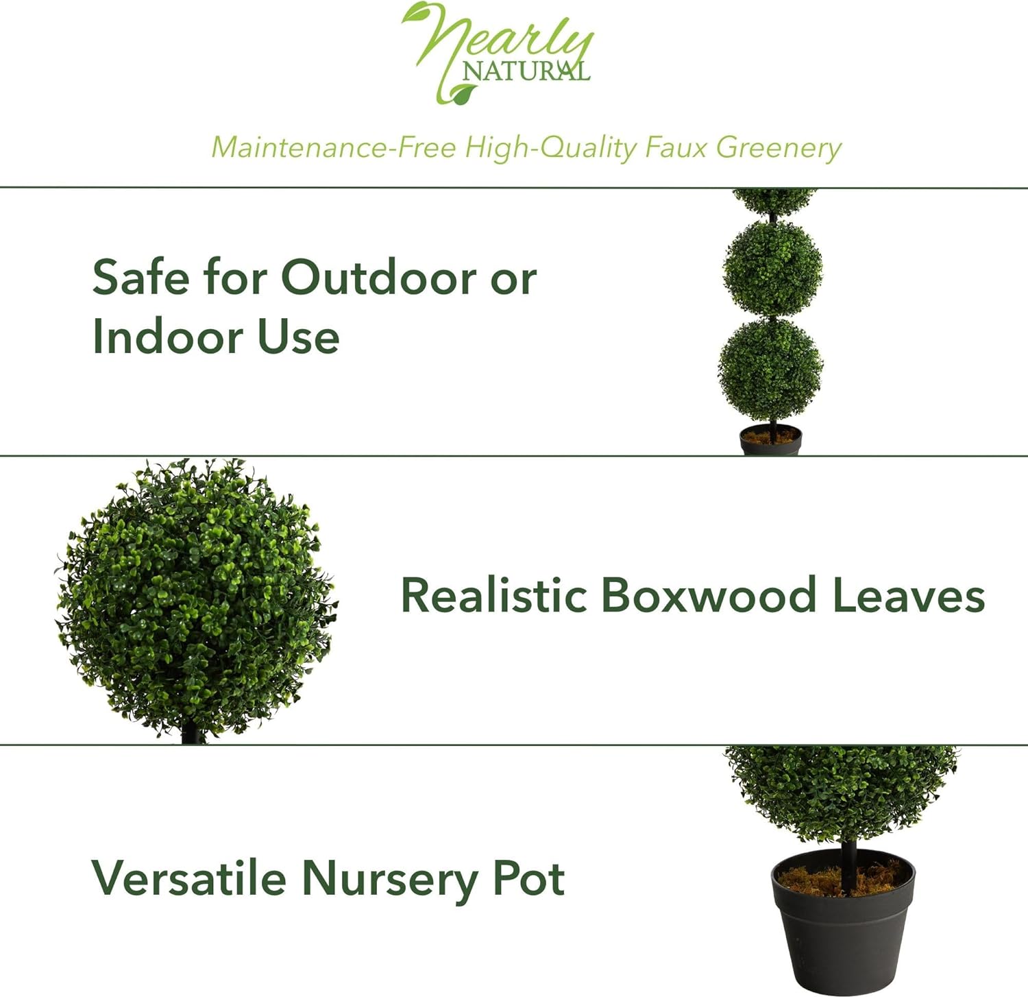 Nearly Natural 36 in Artificial Triple Ball Boxwood Topiary Tree with Pot
