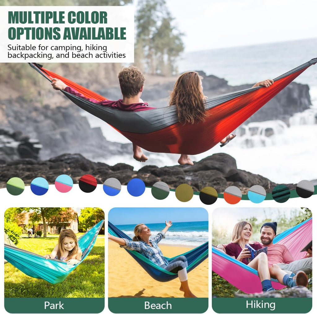 OBTANIM Camping Hammock 500lbs Portable Lightweight Single or Double Hammock with Tree Straps and Carry Bag for Camping Backpacking Hiking Travel Beach Outdoor Indoor (Dark Green)