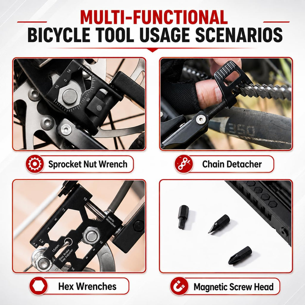 38-in-1 Bike Multitool – Portable Magnetic Bike Repair Tool Set with Tire Levers, Chain Cutter, Hex Wrenches, Spoke Wrenches, Box Spanner, Bottle Opener, and Includes Storage Bag