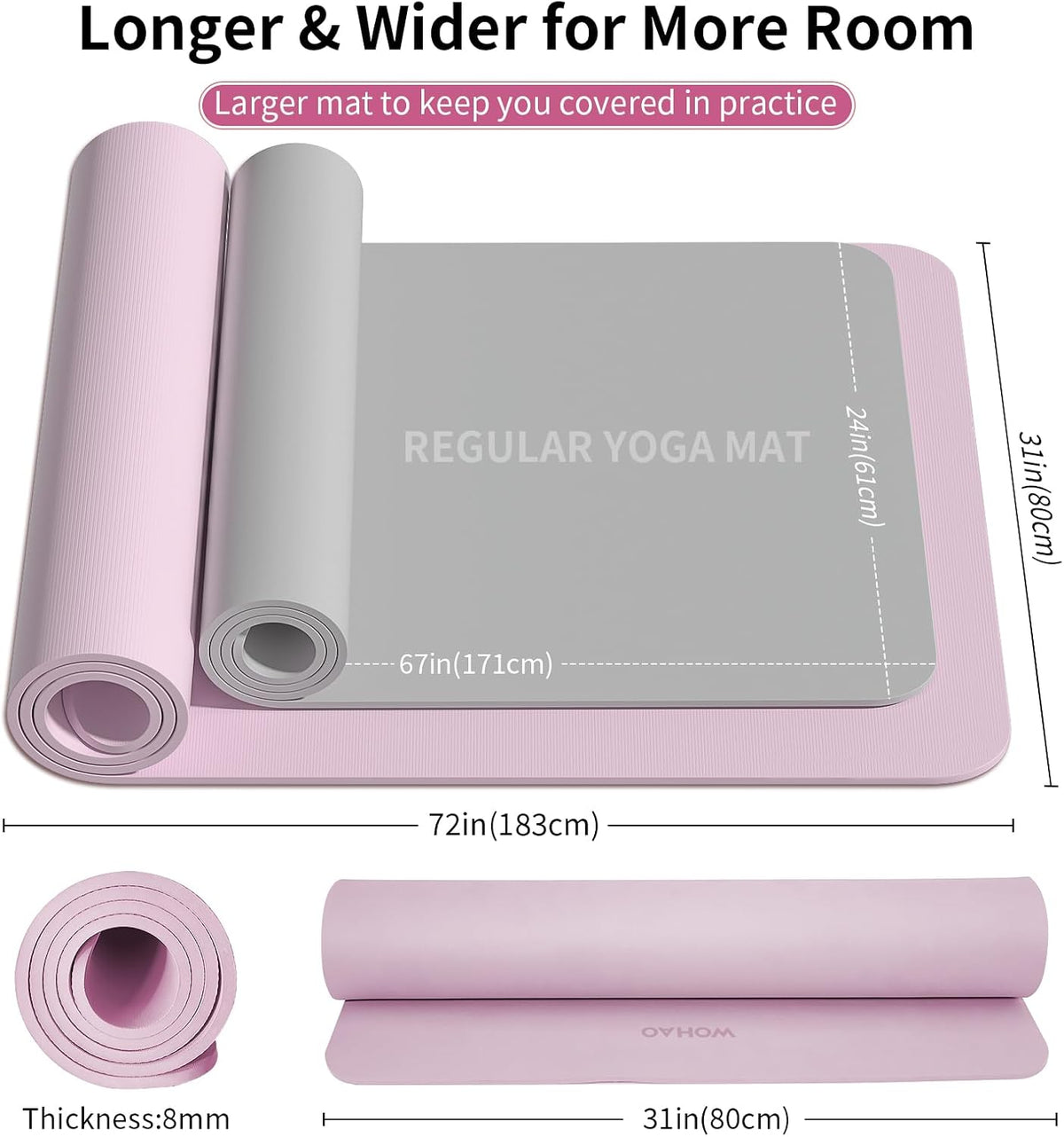 Extra Wide & Thick 8mm Yoga Mat, 72"x31.5"