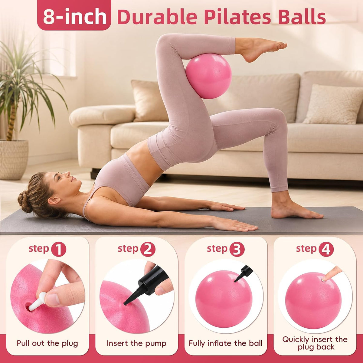 12 PCS Pilates Kit for Home Workouts,Pink Pilates Set with Yoga Block