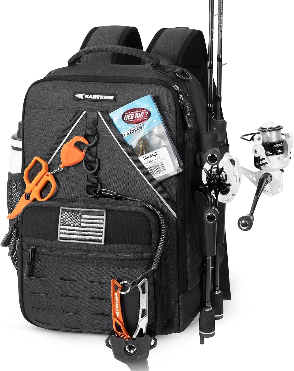 KastKing KastMate Fishing Backpack With 2 Rod Holders, Black