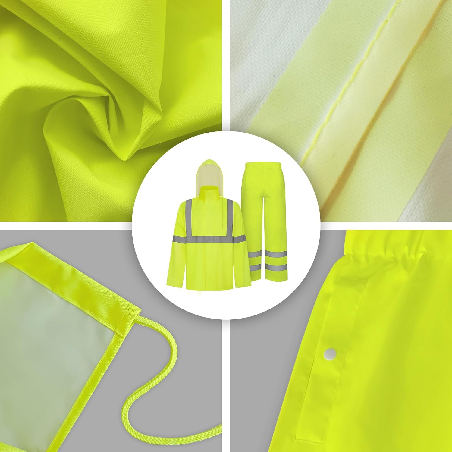 TCCFCCT Rain Suits for Men Waterproof Class 3 Reflective Rain Jacket and Pants, Lightweight Rain Coat for Men with Hood, High Visibility Rain Gear for Safety Work, Durable, 2XL-3XL Yellow WP