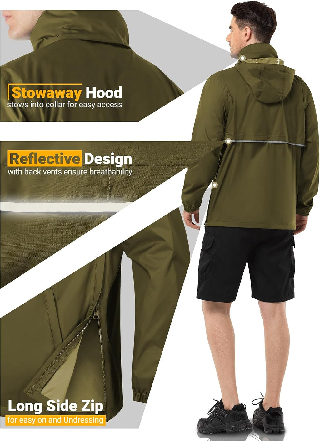 Outdoor Ventures Men's Rain Jacket Waterproof Lightweight Packable Pullover