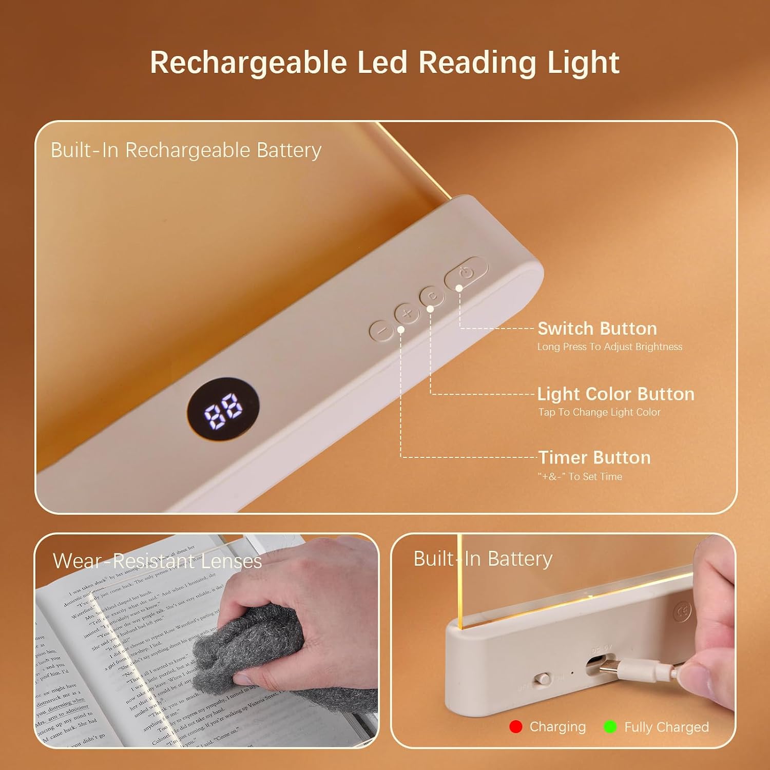 Choudao LED Book Light & Night Light 2 in 1, Dimmable Flat Reading Light (Black)