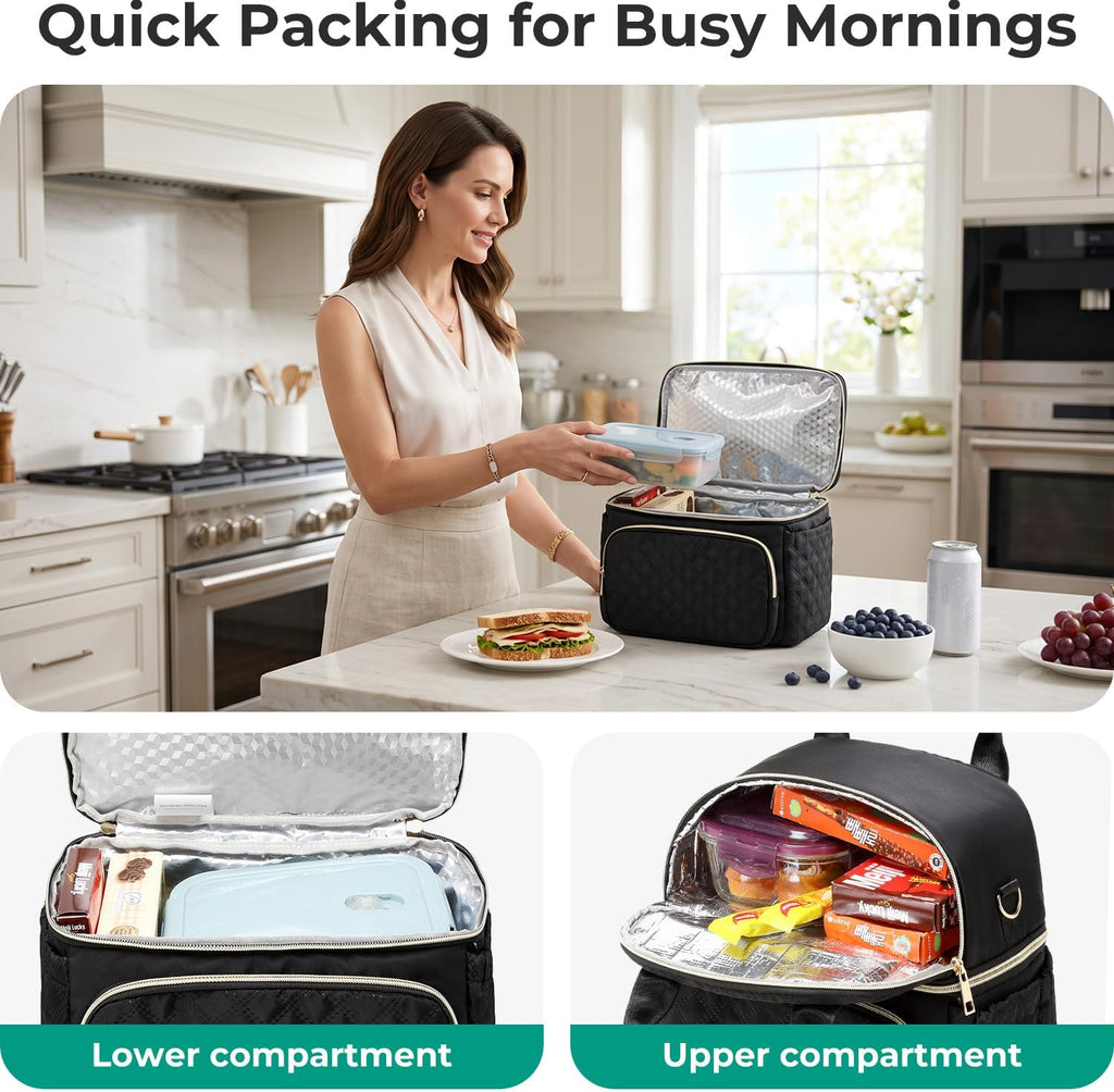 AIJIEKE Insulated Lunch Bag for Women, Double Deck Work Lunch Box, Green