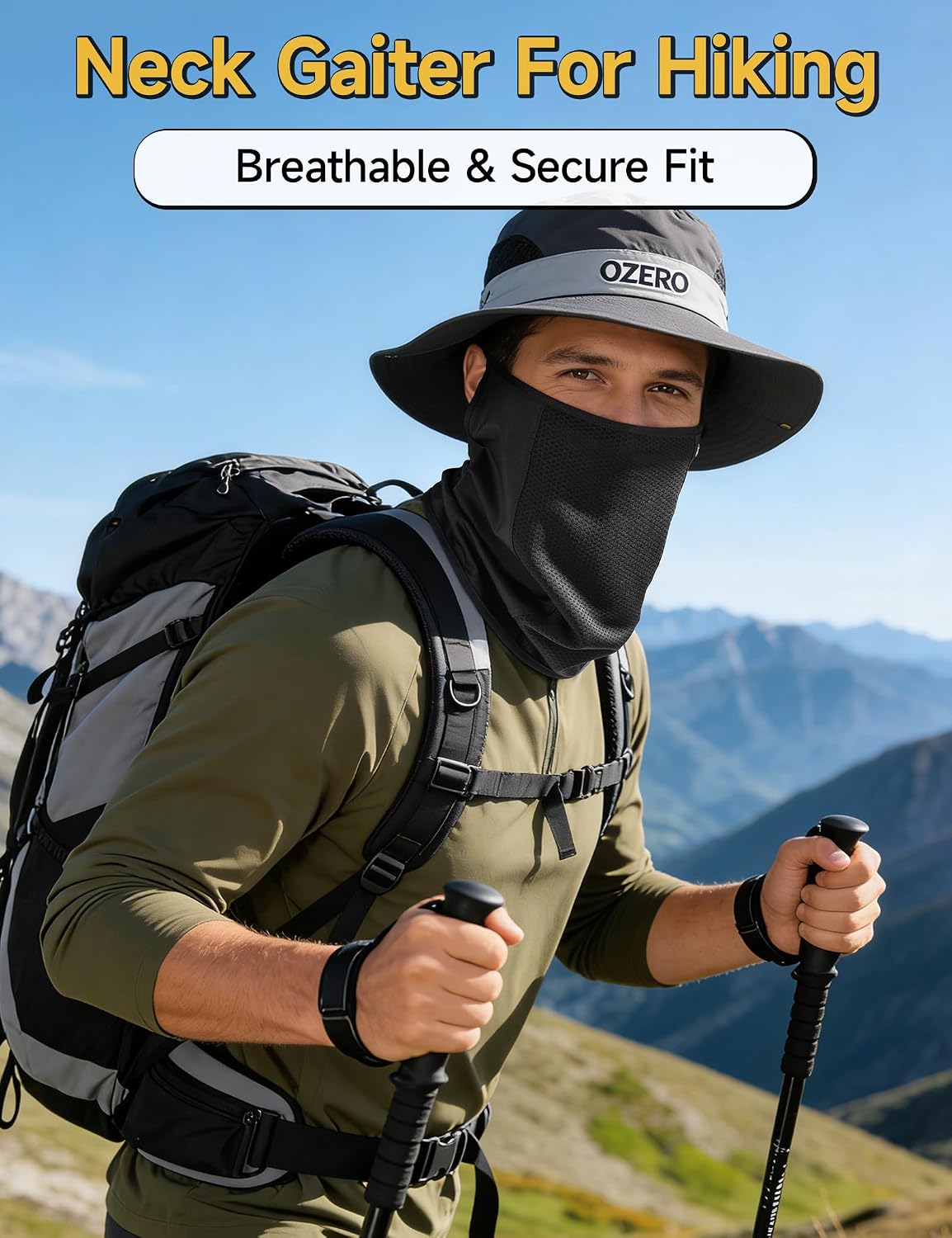 OZERO Cooling Neck Gaiter Face Mask With Ear Loops, UPF 50+ UV Protection