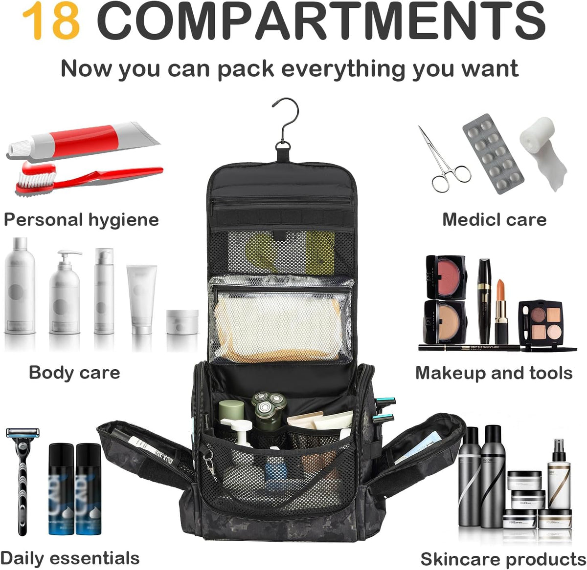 Tactical Toiletry Bag for Men, Hanging Travel Toiletry Bag Men Dropp Kit