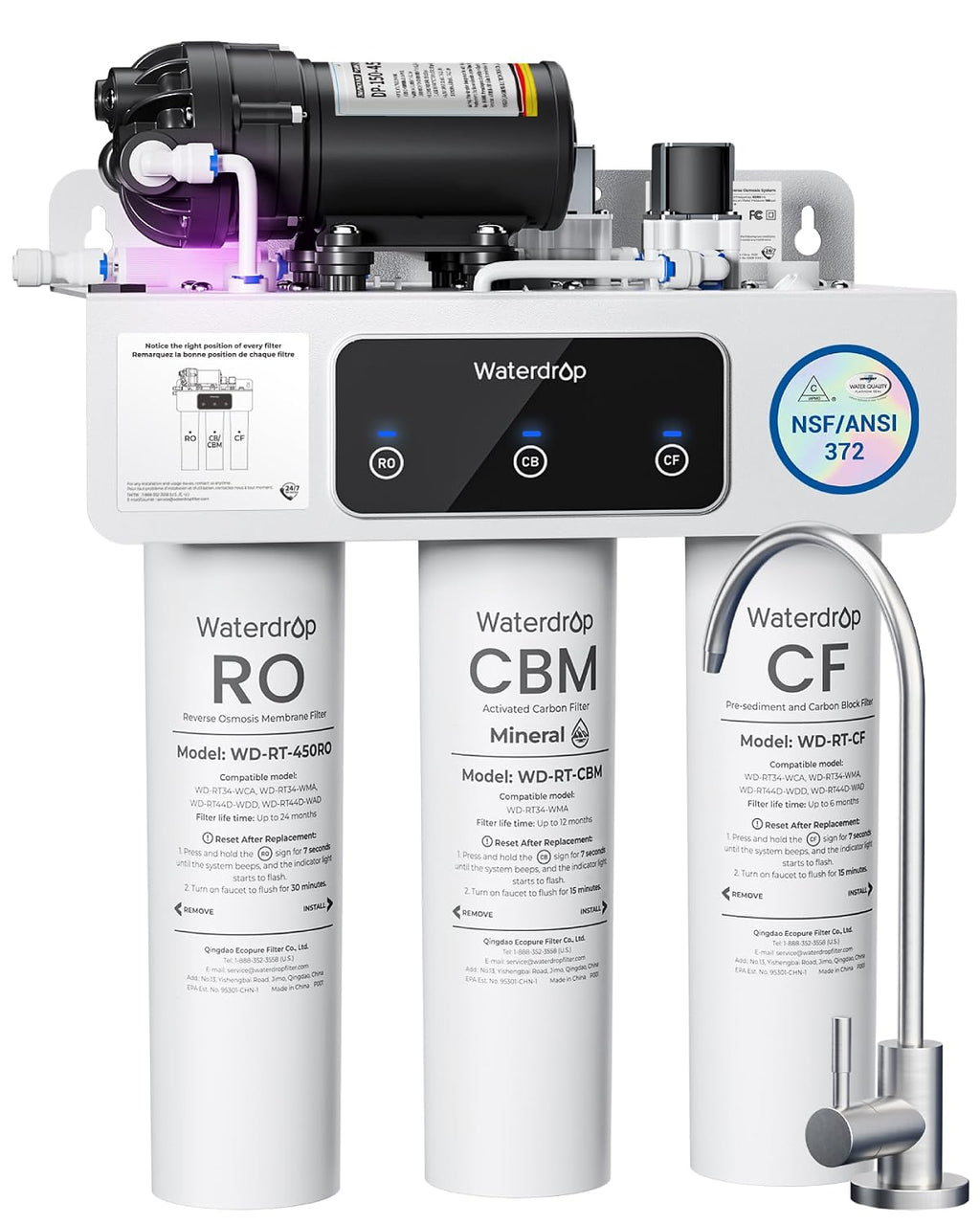 Waterdrop T3-M Remineralization Reverse Osmosis Water Filter, 450 GPD