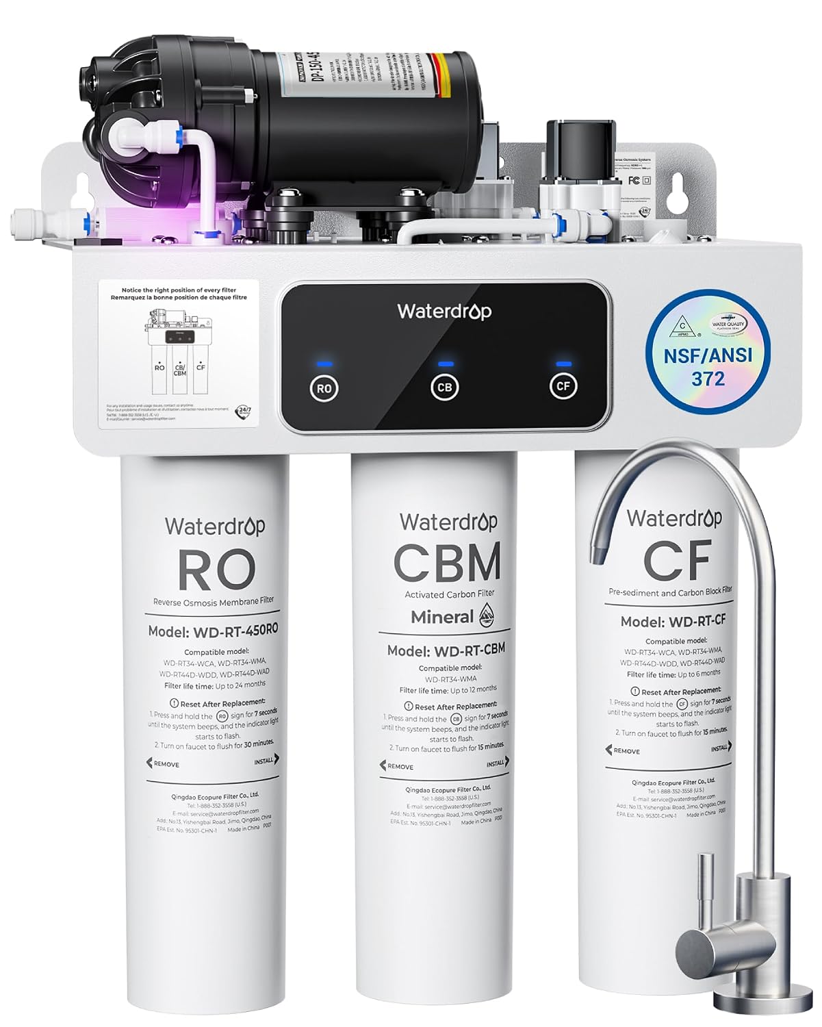 Waterdrop T3-M Remineralization Reverse Osmosis Water Filter, 450 GPD