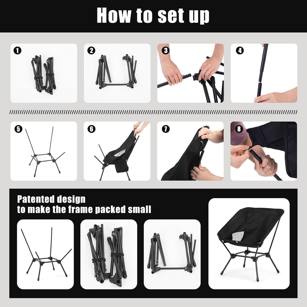 Low Back Camping Chair for Outdoor, 2-in-1 Height Adjustable, Heavy Duty