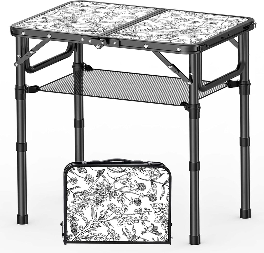 YihuiKo Small Camping Table, Vintage French Floral Pattern Folding Table