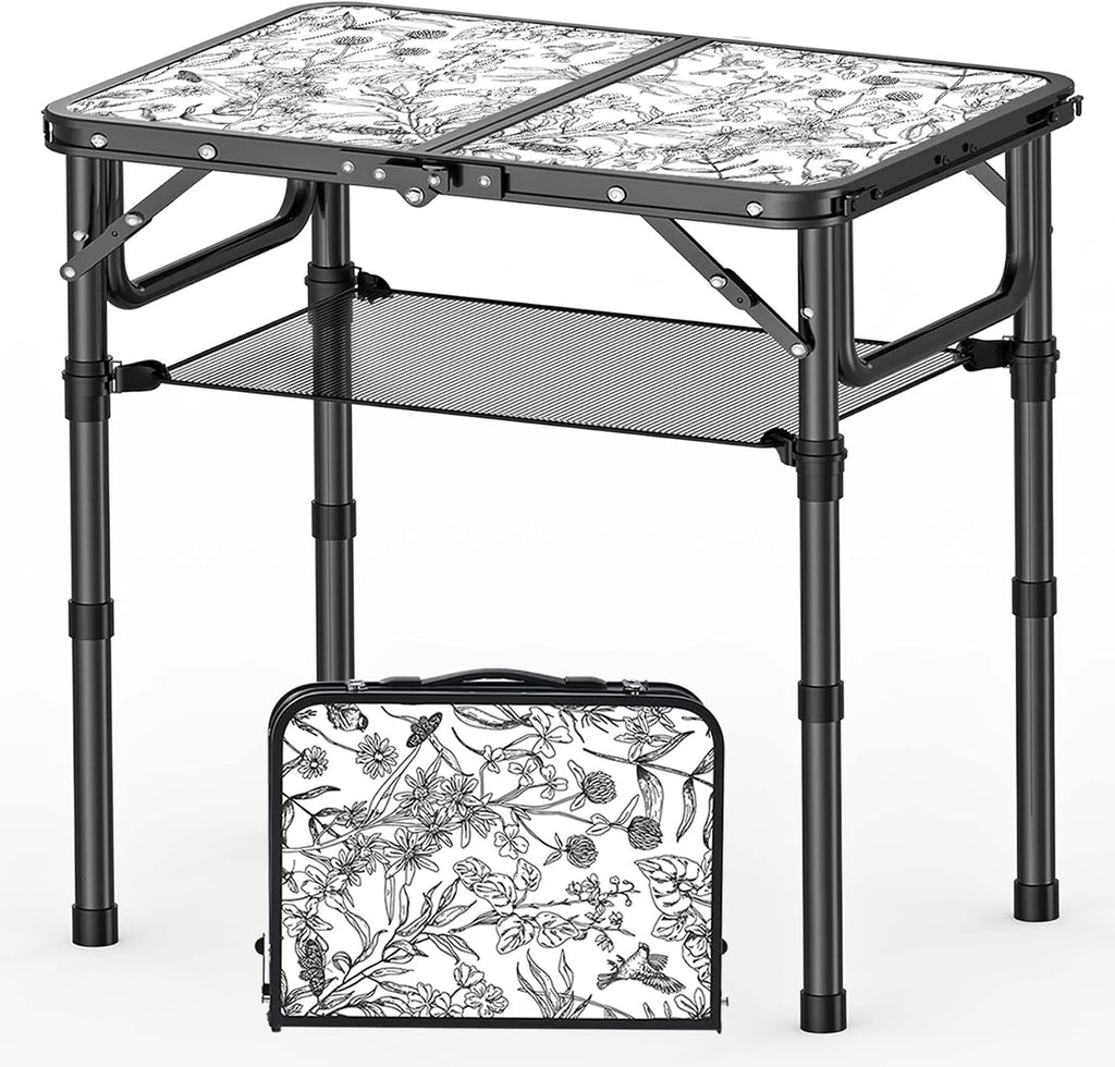 YihuiKo Small Folding Camping Table with Storage Net, Adjustable Heights