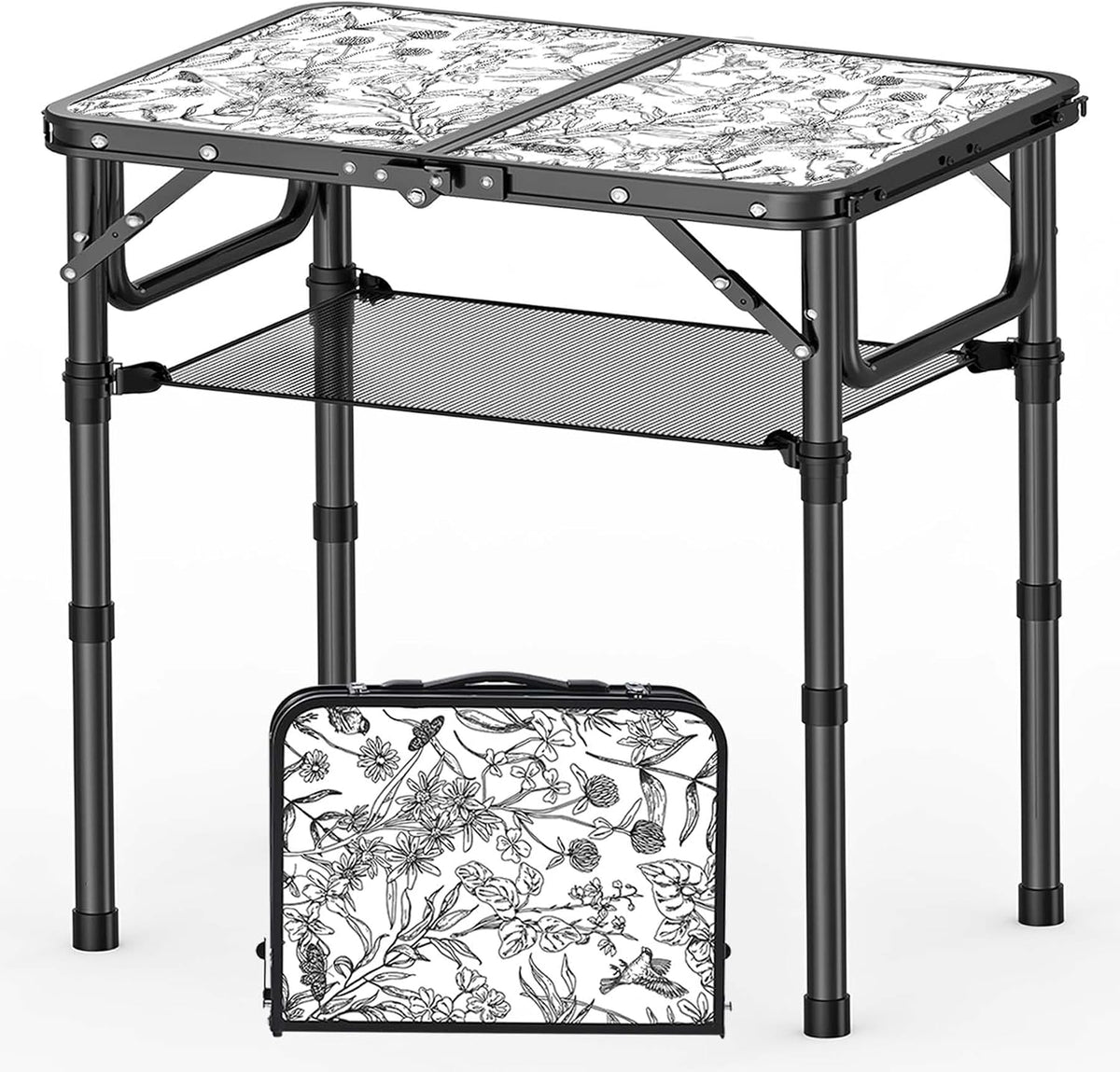 YihuiKo Small Folding Camping Table with Storage Net, Adjustable Heights