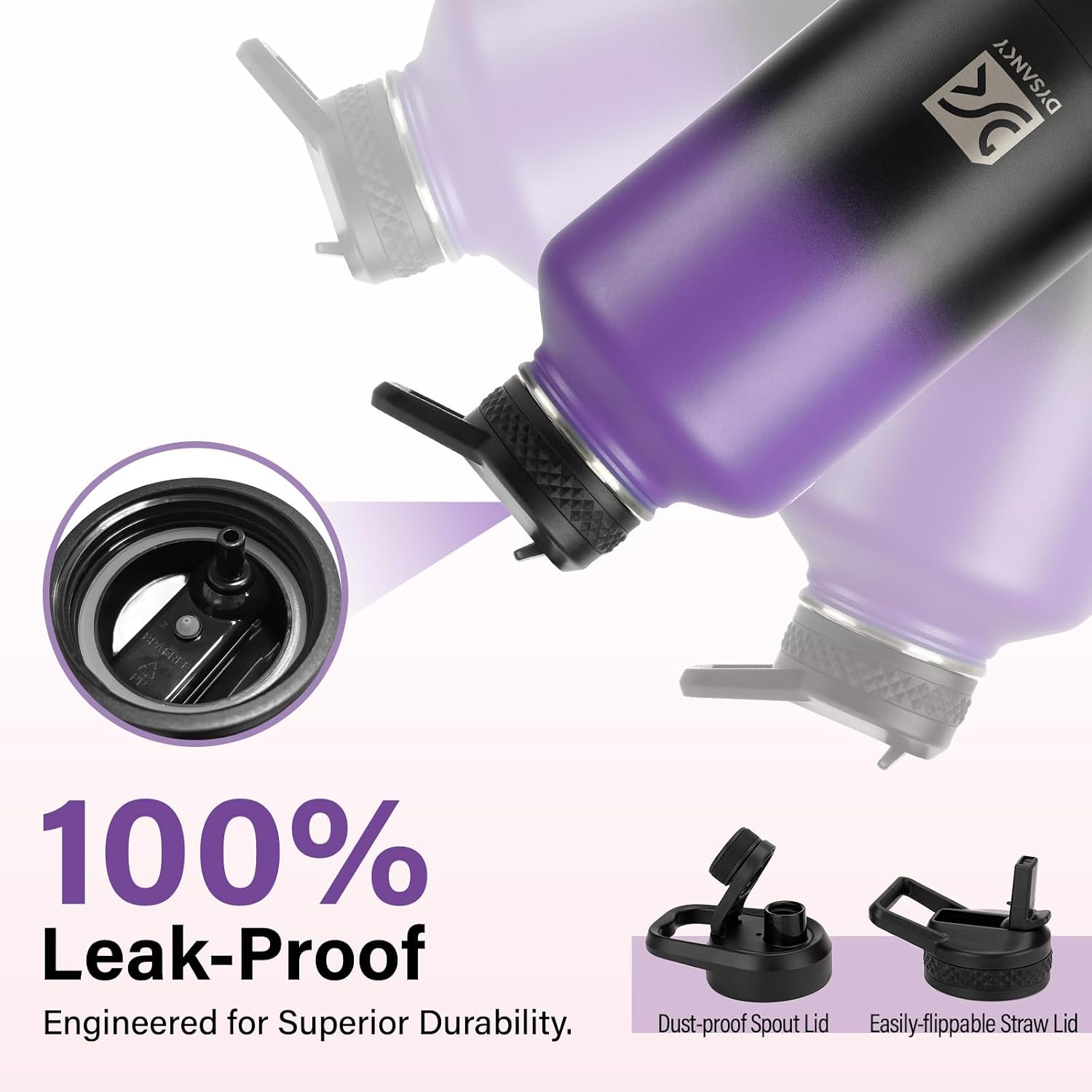 DYSANKY Insulated Water Bottle w/Straw Lid & Portable Carrier Bag, 64oz