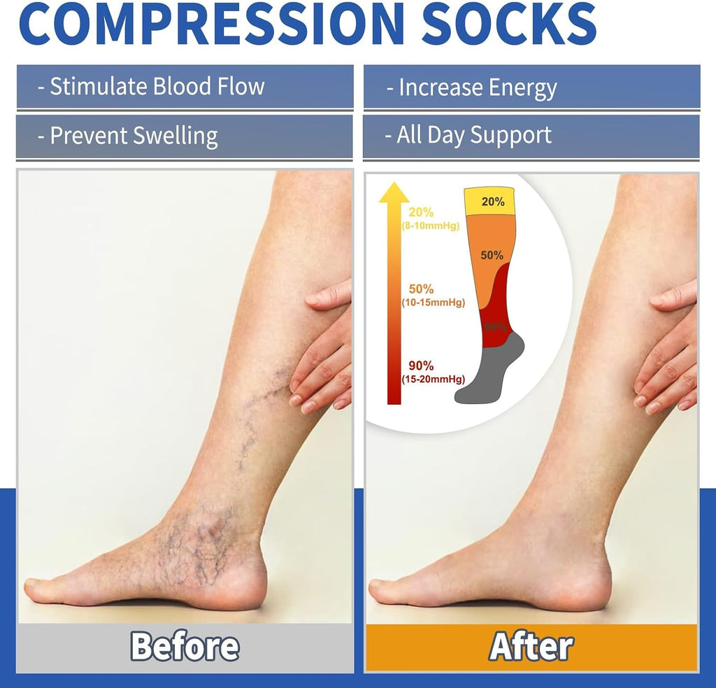 Sooverki Copper Compression Socks for Men & Women 8 Pack 15-20mmHg - Knee High Stockings Best Support for Running Athletic