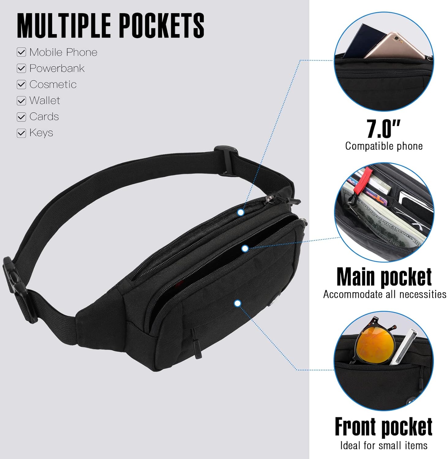WATERFLY Small Fanny Pack Crossbody Lightweight Waist Bag for Woman Man
