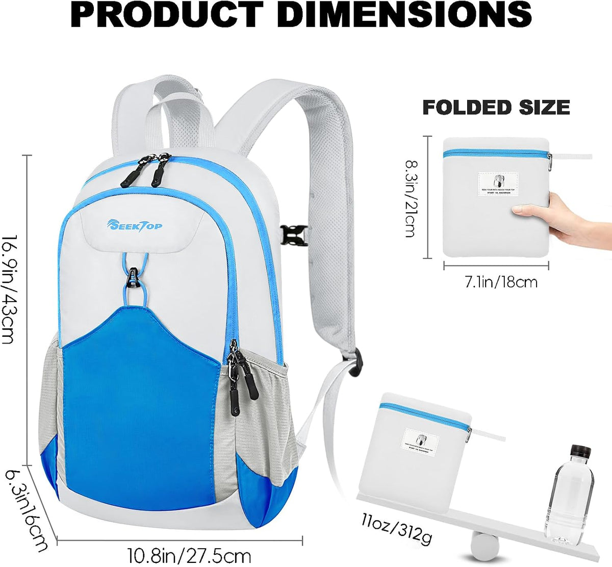 Seektop 15L Foldable Lightweight Hiking Backpack for Men and Women