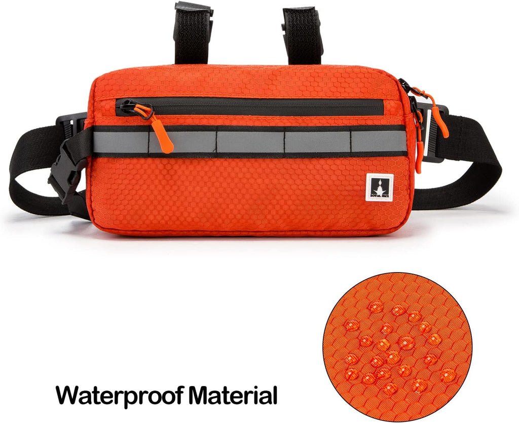 ROYALFAIR Waterproof Bike Handlebar Bag with Reflective Strips & Shoulder Strap, Bicycle Front Frame Storage Pouch for Mountain Road Cycling Commuting (Orange)