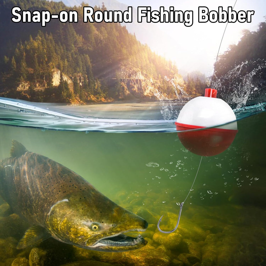 Dr.Fish 20 Pack Fishing Bobbers, Snap on Fishing Floats Hard ABS Spring Float Push Button Bobber for Trout Bass Crappie Freshwater
