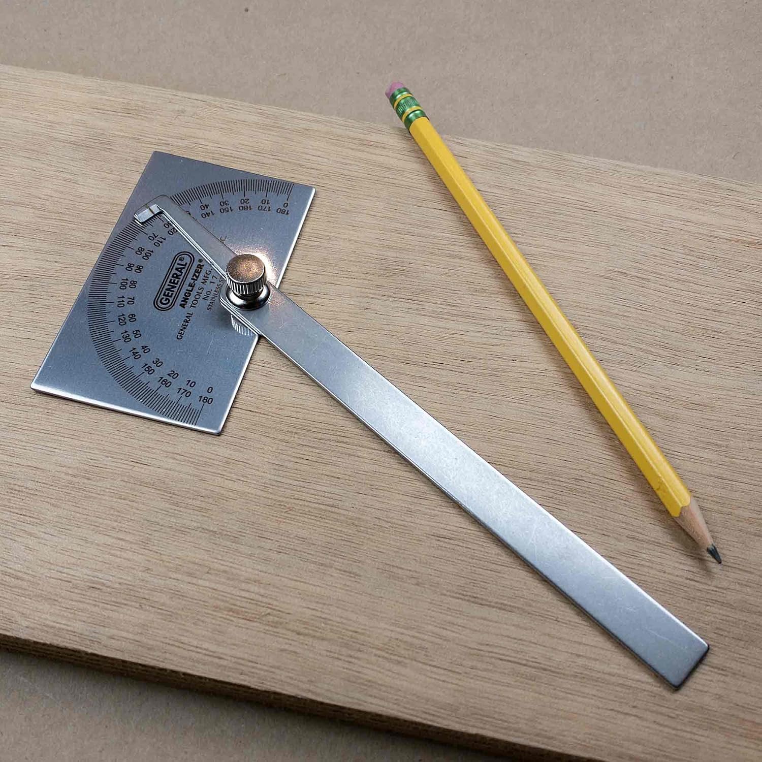 General Tools Angle Protractor #17 Stainless Steel Square Head + General Tools 88CM Tungsten Carbide Scribe and Magnet, Copper, Replaceable Tip