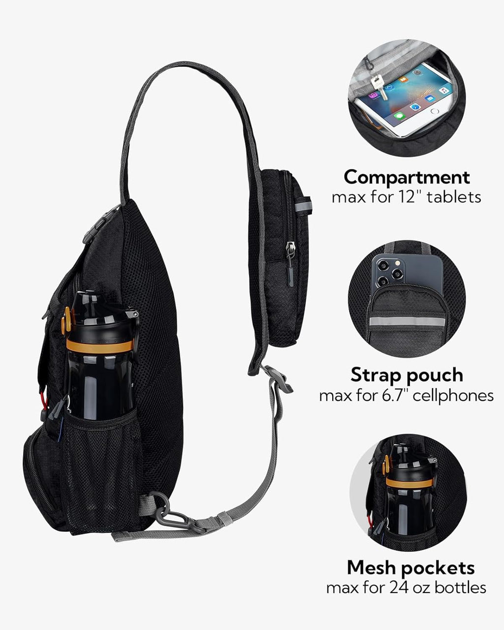 WATERFLY Packable Sling Backpack Lightweight Crossbody Bag Travel Daypack