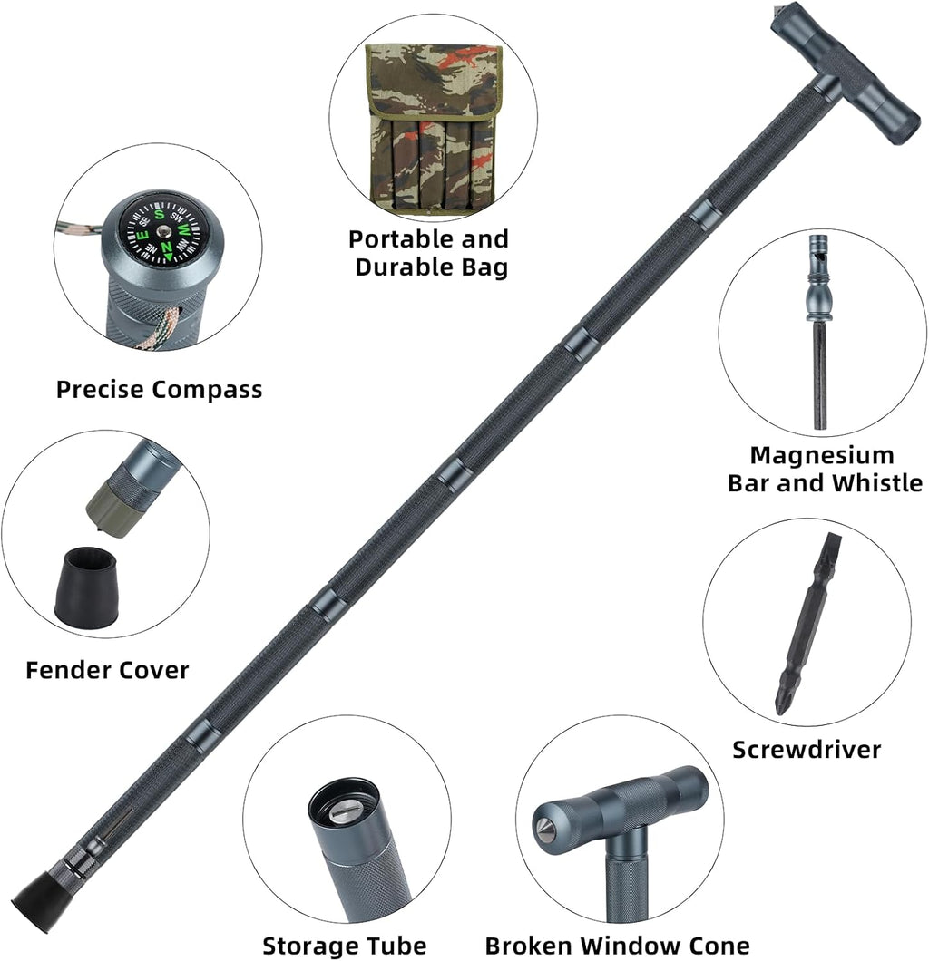 aiGear H2/H3 Heavy-Duty Walking Stick with Multi-Tool, 6-8 Section Staff