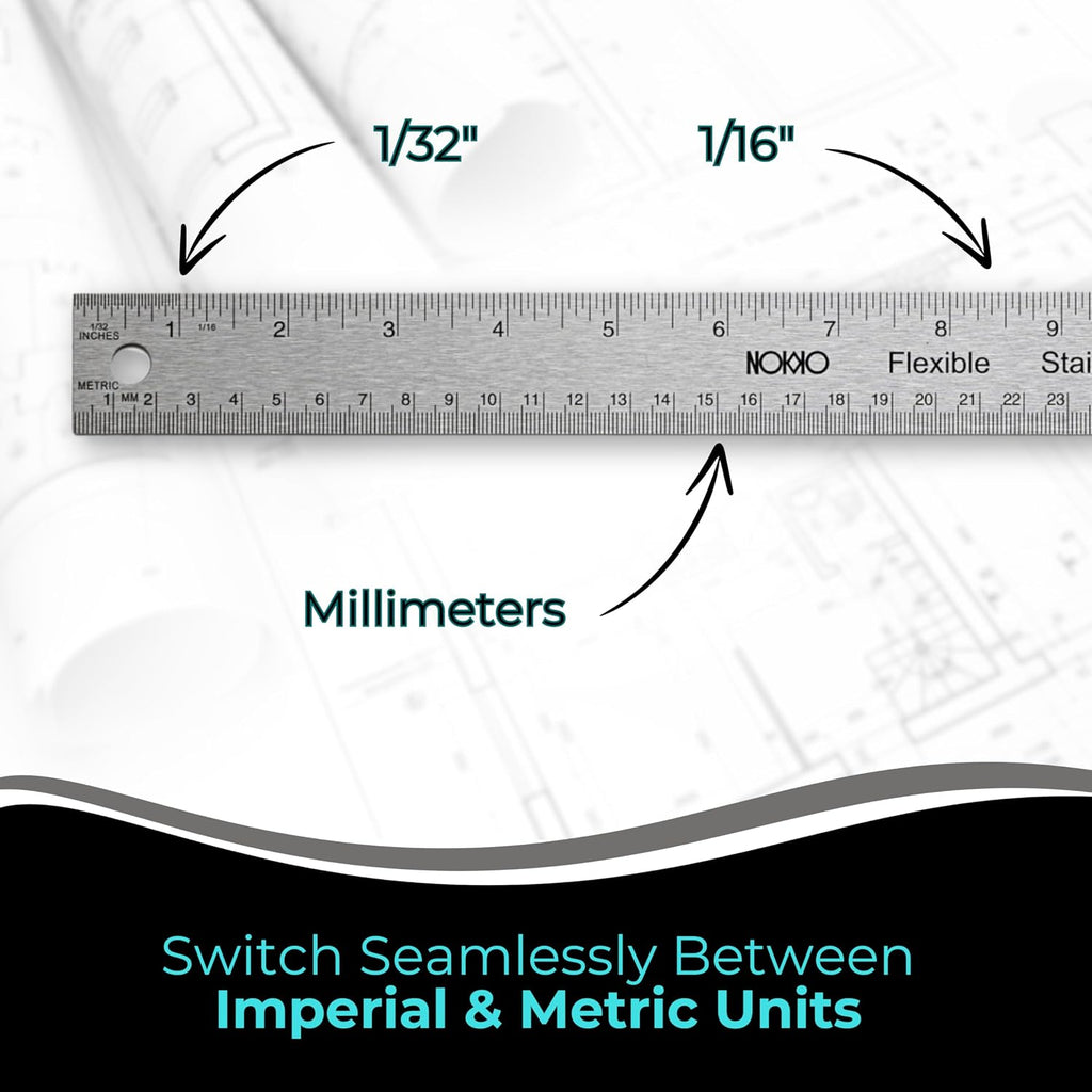 18 Inch Metal Ruler with Cork Backing, Stainless Steel Ruler, Pack of 10