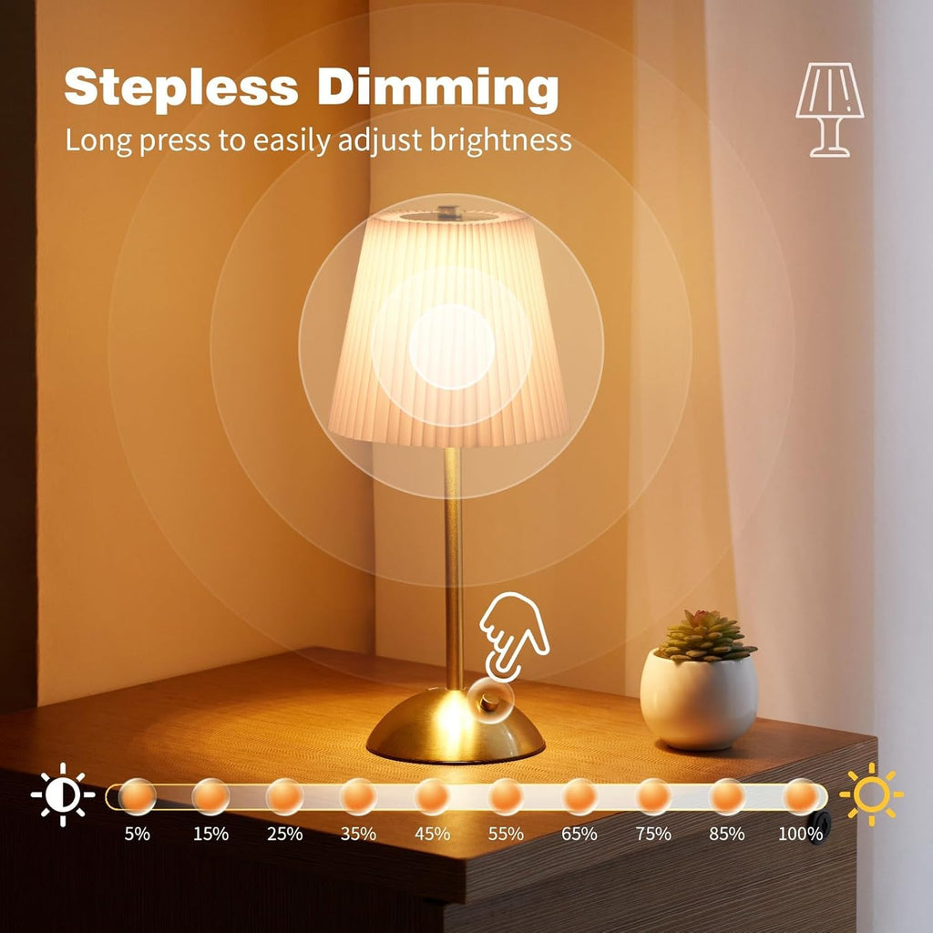 Rechargeable Cordless Table Lamp, 3-Color Dimmable Touch Light, Beige Shade