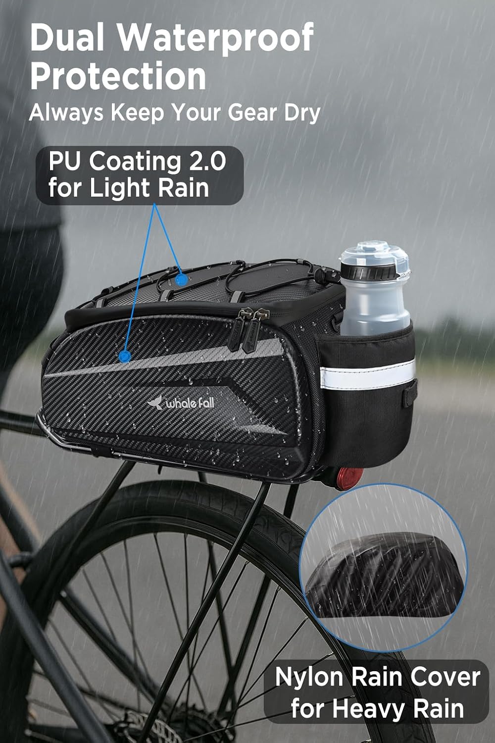 whale fall 10L Bike Rack Bag, Waterproof Hard Shell EVA Ebike Bag