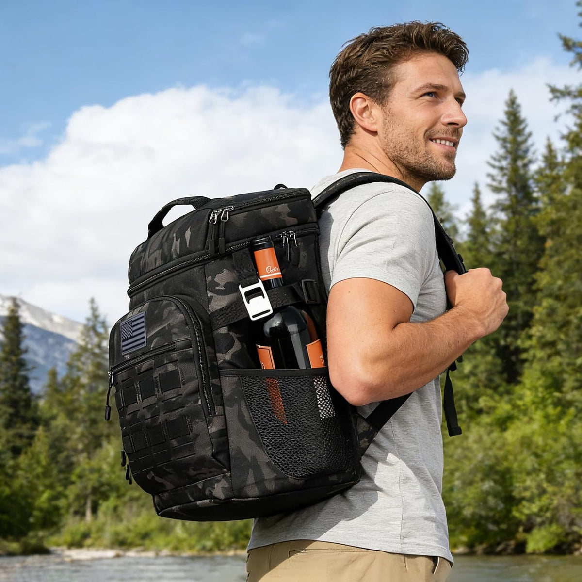 Tactical Cooler Backpack for Men, Double Deck Insulated Cooler Bag 40 Cans, Soft Lunch Backpack with 16H Ice Retention Waterproof Leakproof Picnic Backpack for Work Beach Camping BBQ Hiking