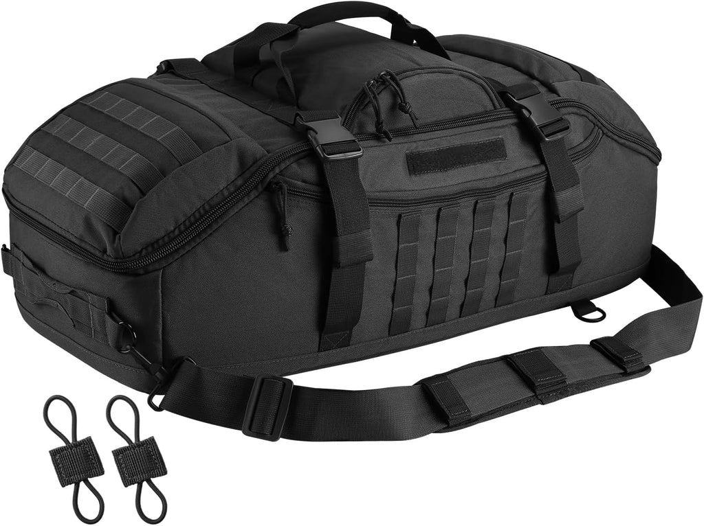 Hannibal Tactical 65L Large Duffle Bag, 3-in-1 Tactical Backpack MOLLE Pack for Sports, Gym, Outdoor, Black