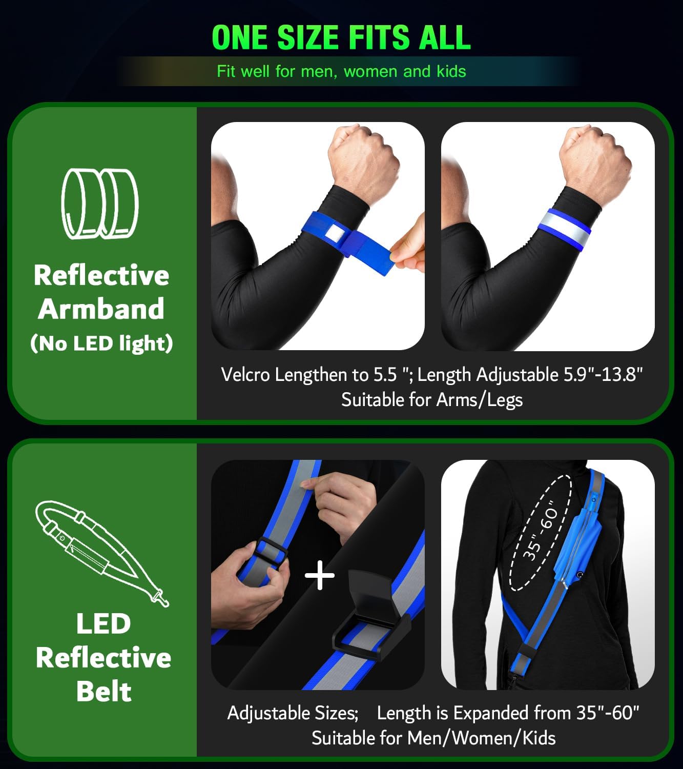Ylzzrs LED Belt Reflective Sash for Walking at Night,High Visibility Adjustable Night Running Safety Gear,Light Up Running Belt Reflective Gear with Phone Bag/Armband for Runners Walkers Men Women