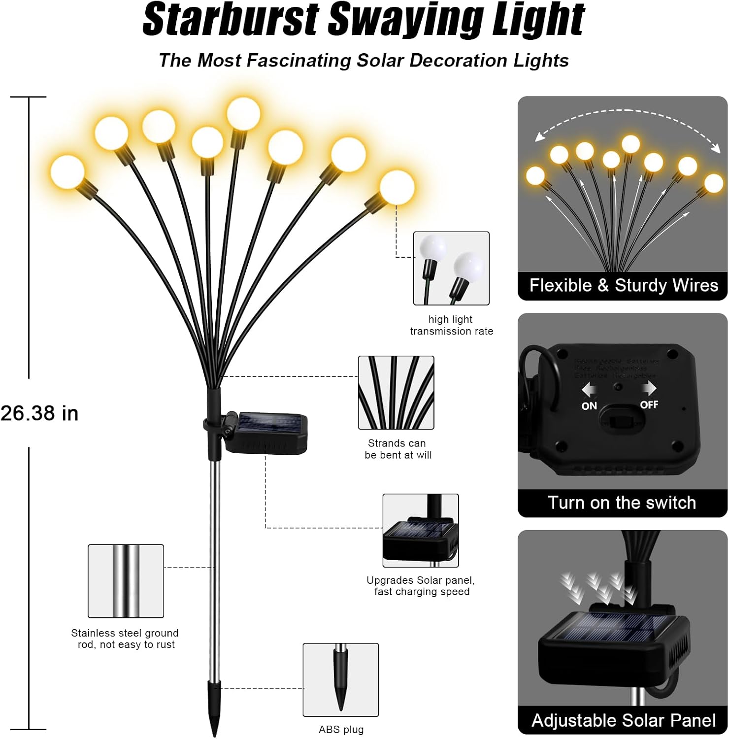 NBQQ Solar Garden Lights 4 Pack of 32 LEDs Swaying Firefly Garden Decor