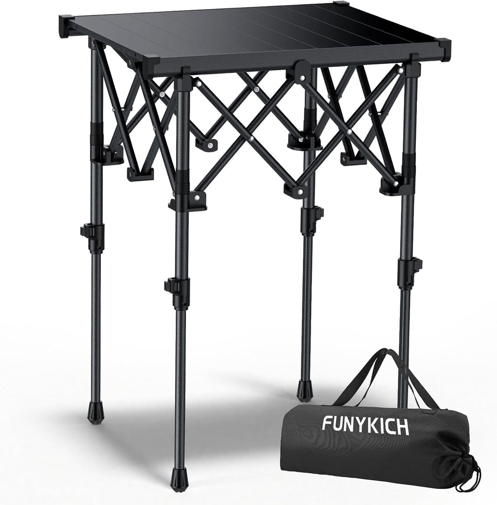 FUNYKICH Folding Camping Square Table, 2 Height Adjustable 17.3'' & 27.6''