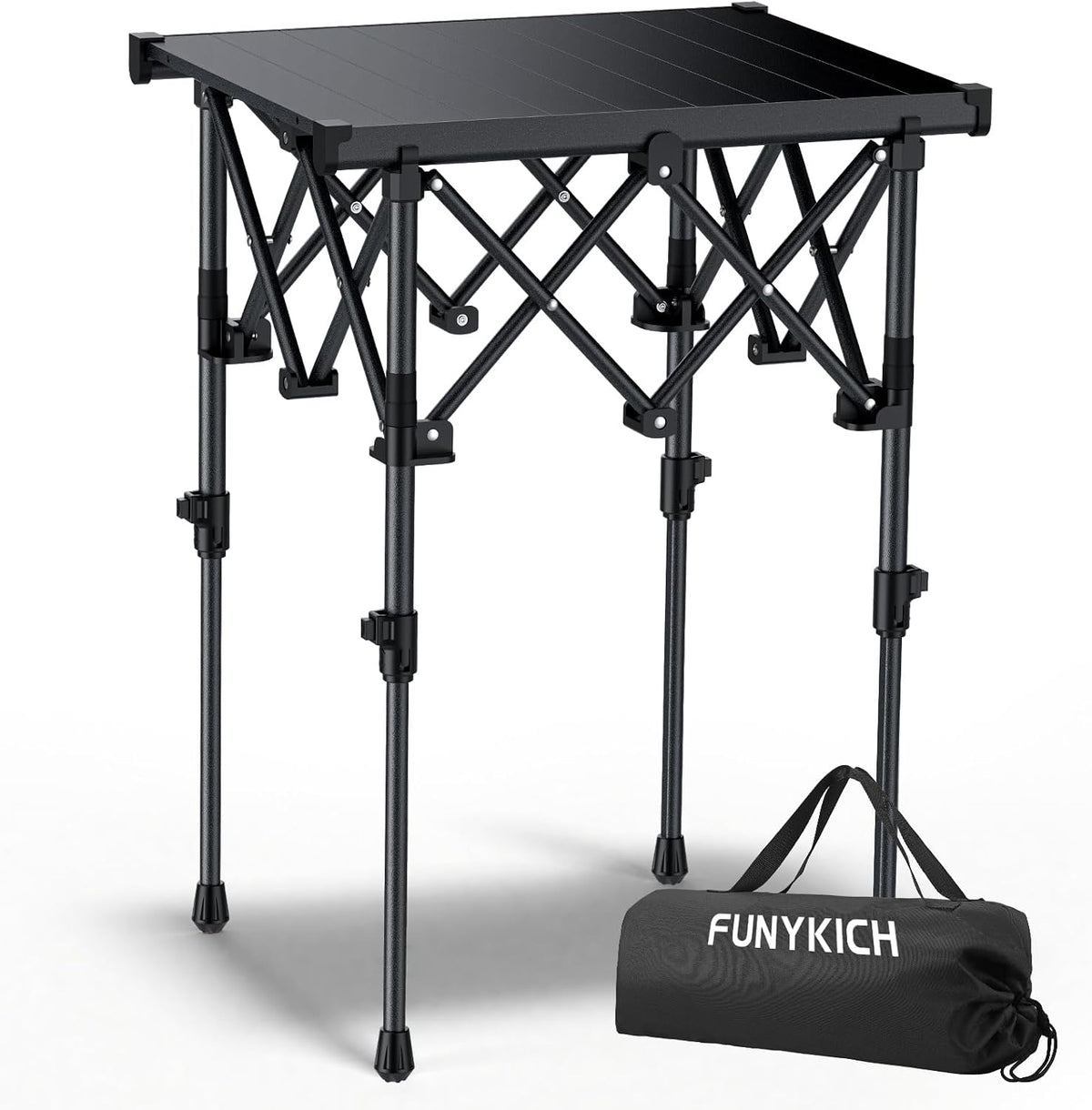 FUNYKICH Folding Camping Square Table, 2 Height Adjustable 17.3'' & 27.6''