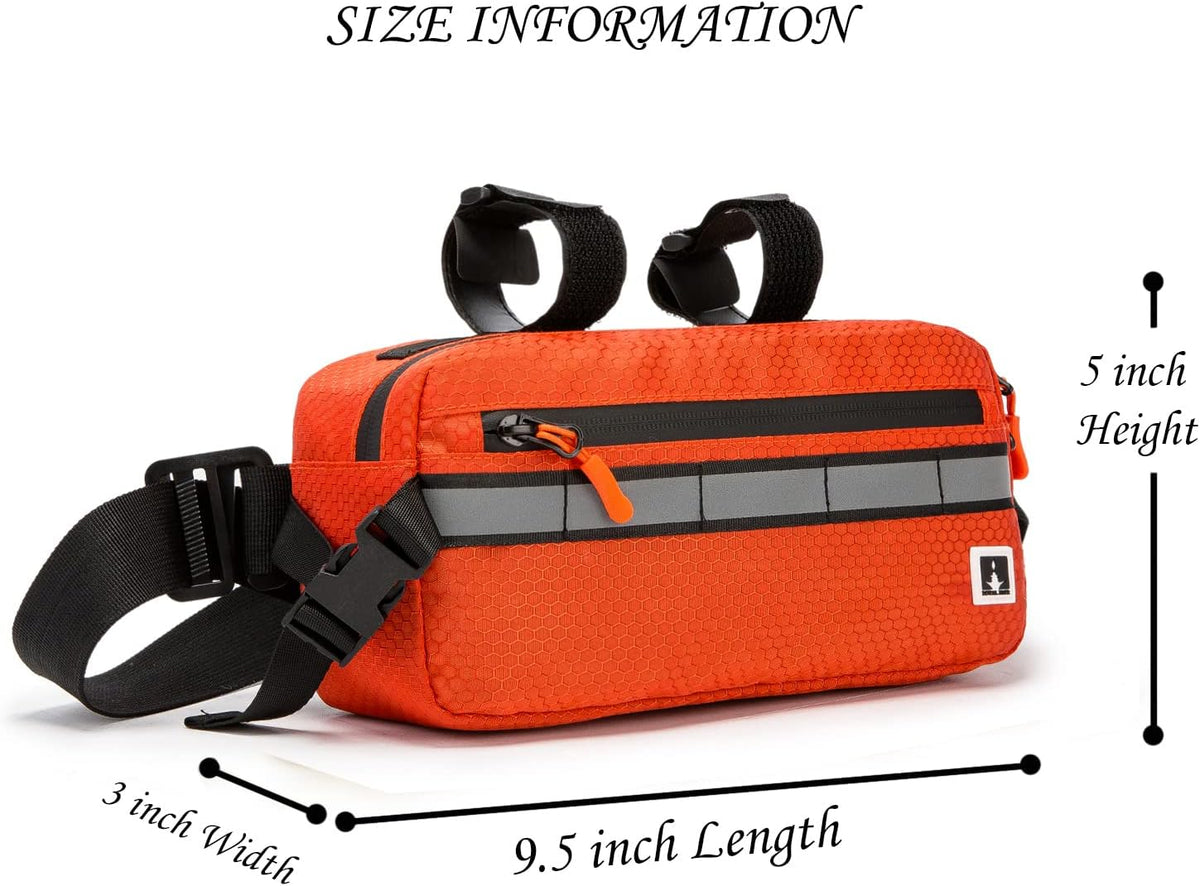 ROYALFAIR Waterproof Bike Handlebar Bag with Reflective Strips & Shoulder Strap, Bicycle Front Frame Storage Pouch for Mountain Road Cycling Commuting (Orange)