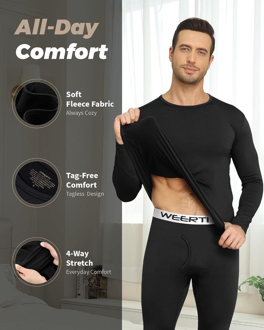 Thermal Underwear for Men Long Johns Set Fleece Lined Winter Cold Weather