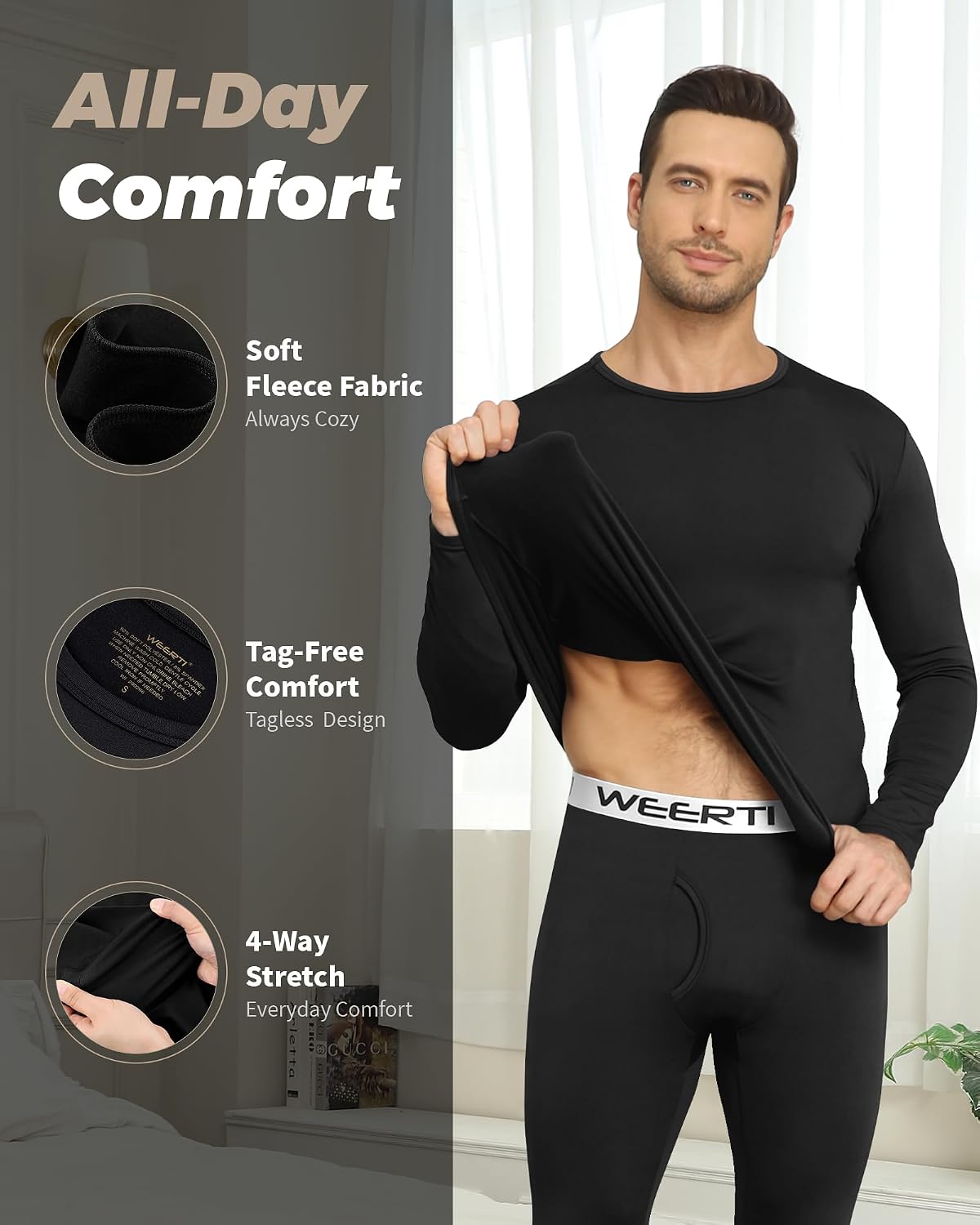 Thermal Underwear for Men Long Johns Set Fleece Lined Winter Cold Weather