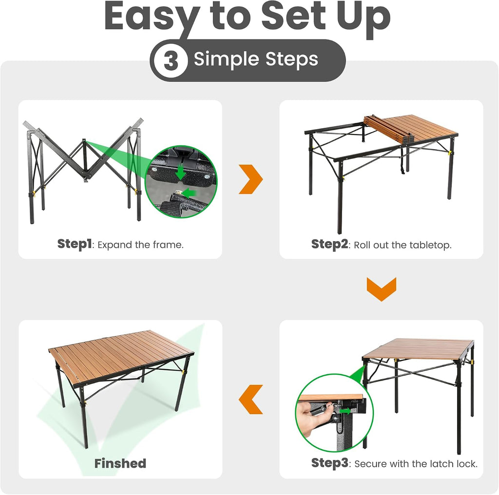 Join Nature 46.4" Large Camping Table for 2-6 People, Heavy Duty Foldable
