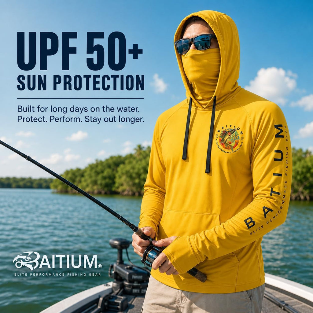 Fishing Shirts for Men,UPF50 Hooded Long Sleeve with Gaiter, Sun Protection Dry Fit Apparel, Face Mask, Fishing Clothes