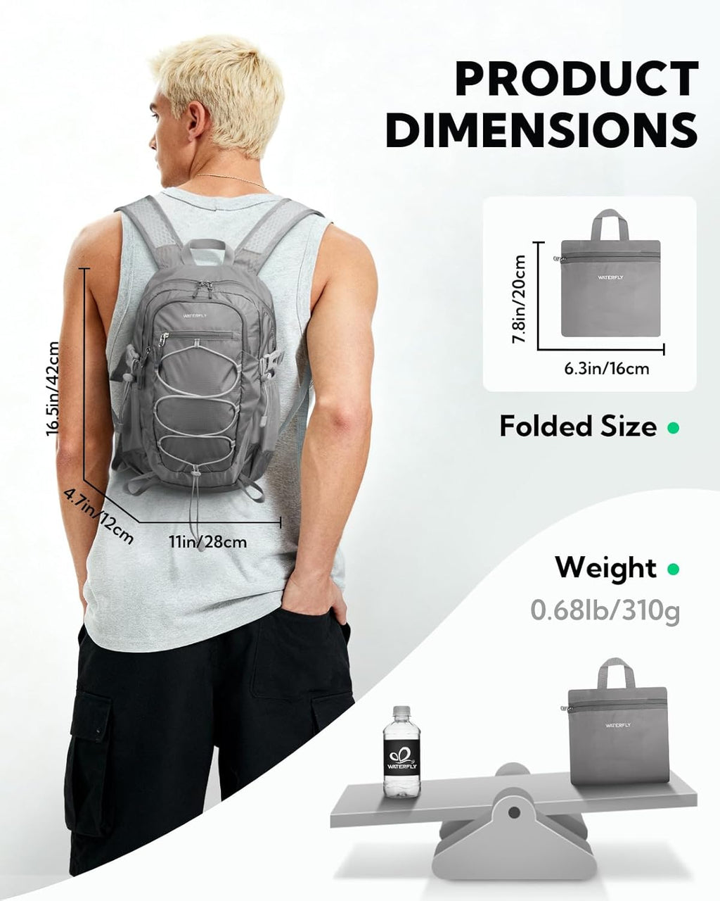 WATERFLY Small Lightweight Packable Backpack, Mini Foldable Travel Daypack