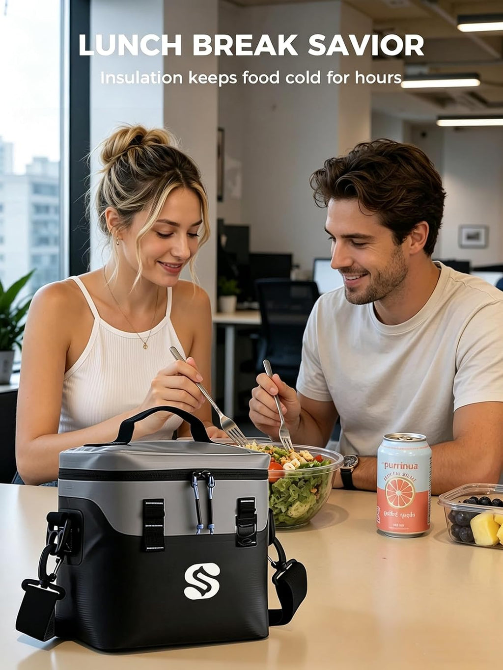 Small Soft Cooler Bag, 9 Can Insulated Lunch Box, Ultrasonic Welded Leak-Proof Cooler, IPX6 Waterproof Portable Lunch Bag for Work, Beach, Camping & Travel, Black