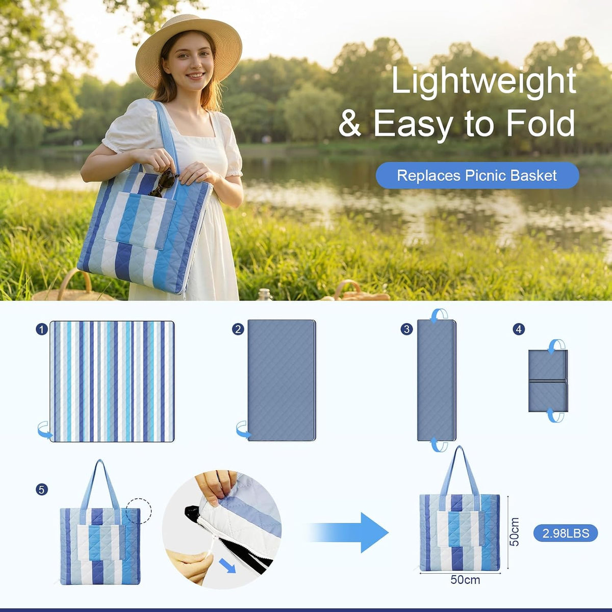 2 in 1 Tote Picnic Blanket Waterproof Outdoor Camping Beach Blanket