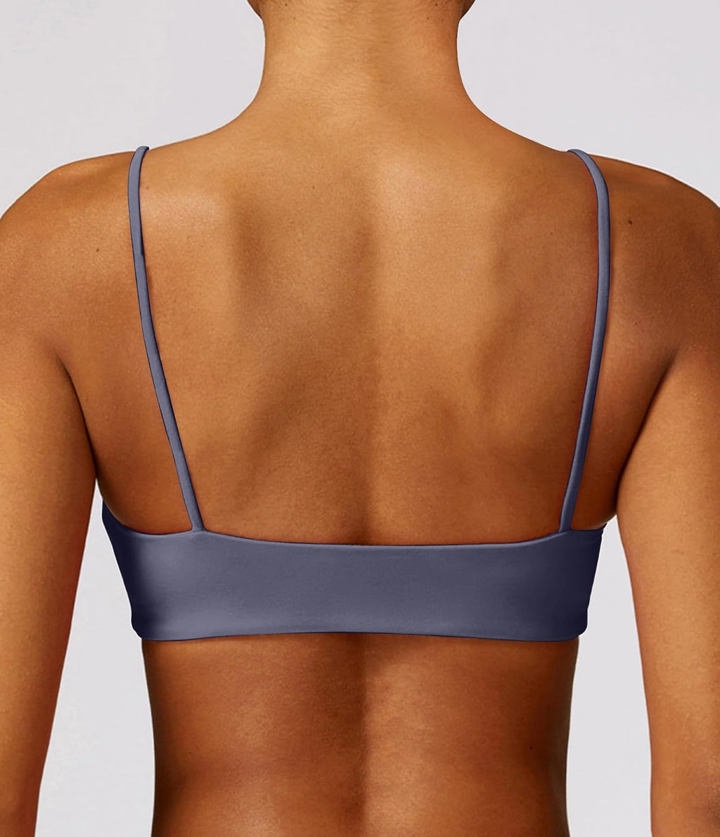 Comper Women's Sports Bra with Thin Straps Stretchy Wirefree Workout Bras Lightweight Workouts Bralette with Removable Pads