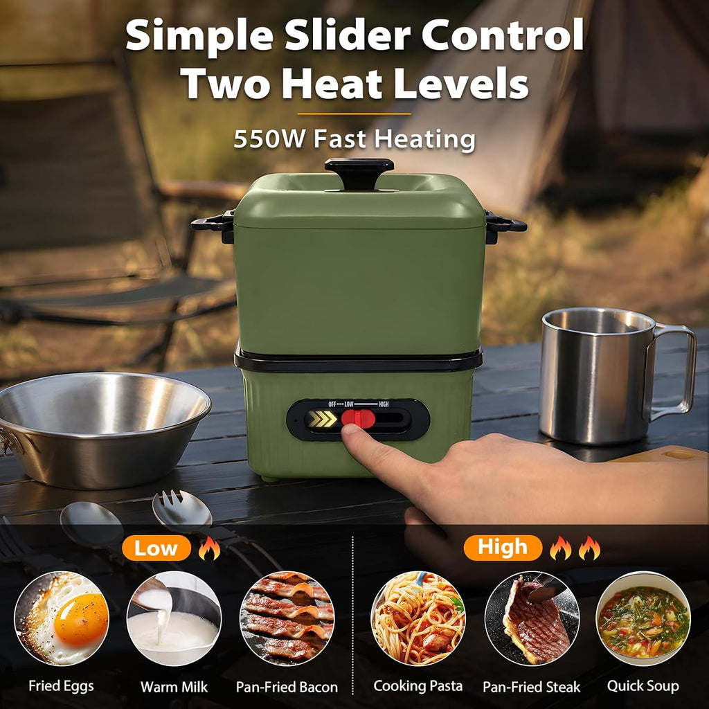 GEERTOP AMOS Electric Hot Pot, Portable 1.3L Multi-Cooker with Cookware Set
