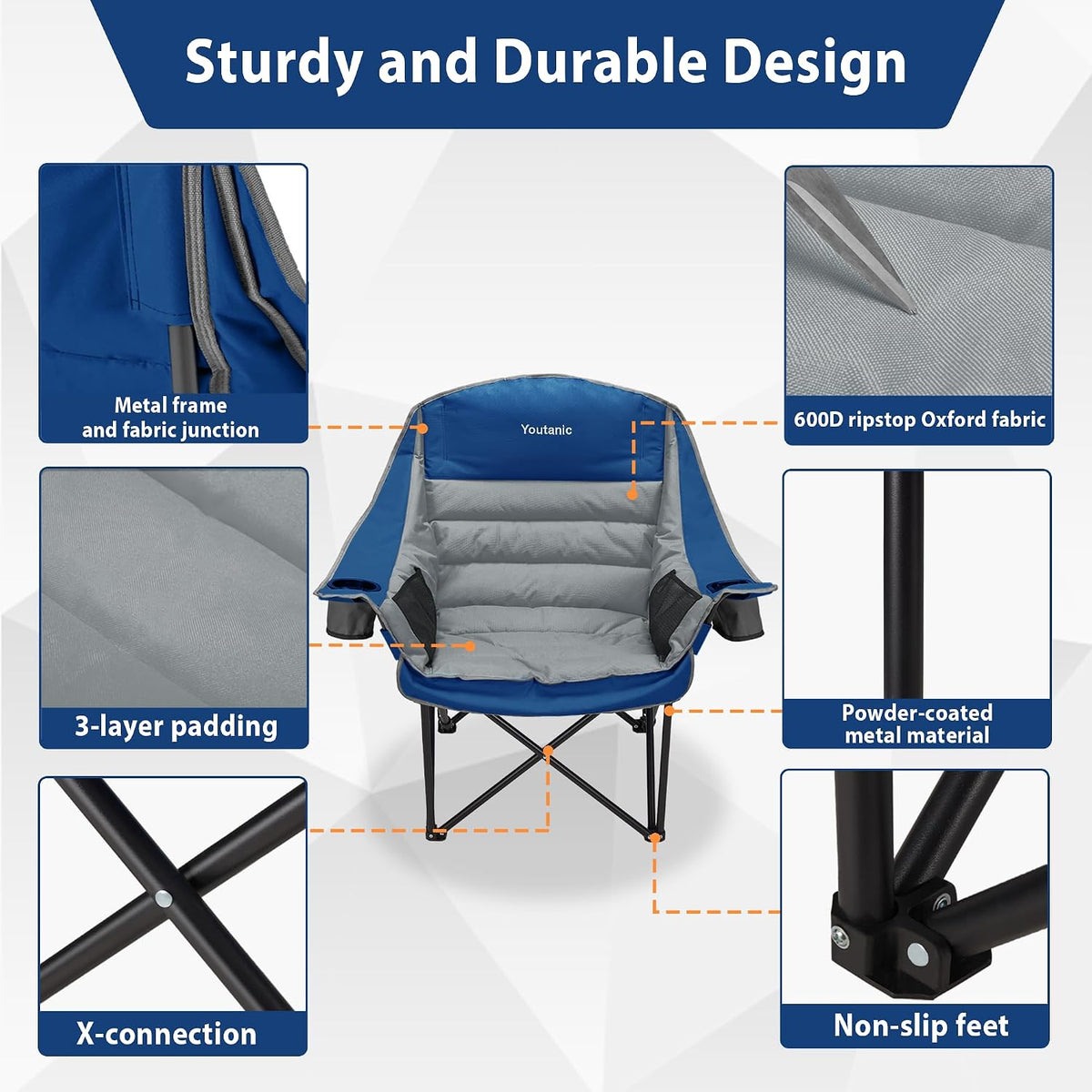 Youtanic Oversized Padded Camping Chair, Portable Folding Camping Chairs