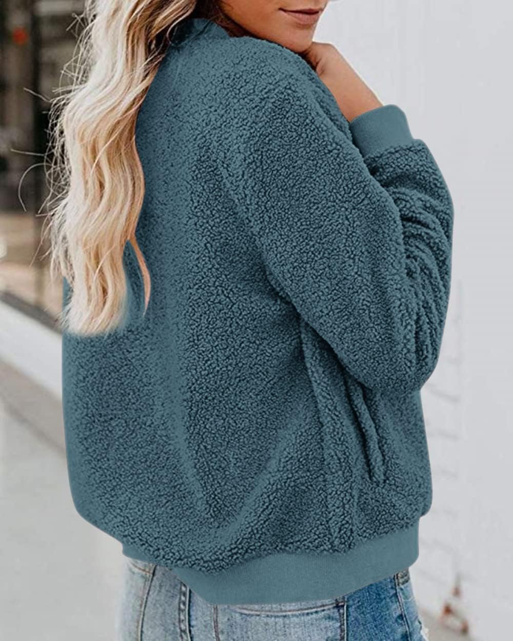 MIROL Women's Fall Fleece Bomber Jacket Trendy Sherpa Winter Coat Fuzzy Casual Long Sleeve Zip Up Loose Fit Jackets